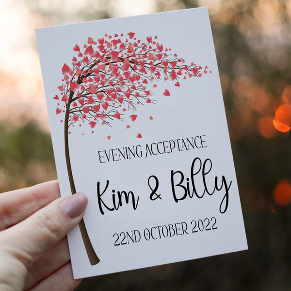 Wedding Evening Acceptance Card, Personalised Wedding Stationery, Acceptance