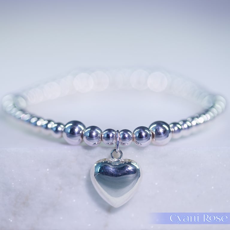 Bracelet sterling silver heart charm stunning statement piece handmade