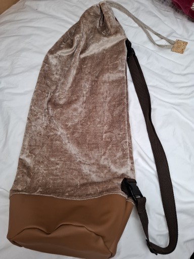 Taupe velour yoga mat bag
