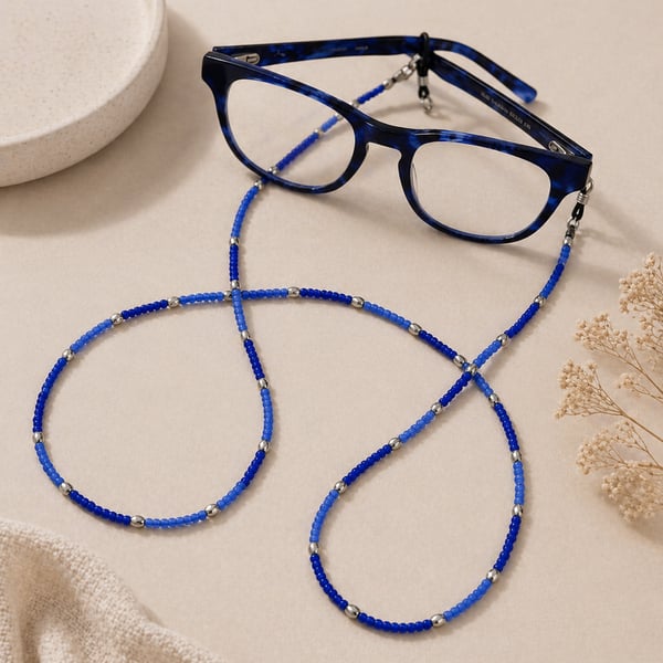 Navy & Royal Blue Seed Bead 25" Glasses Chain