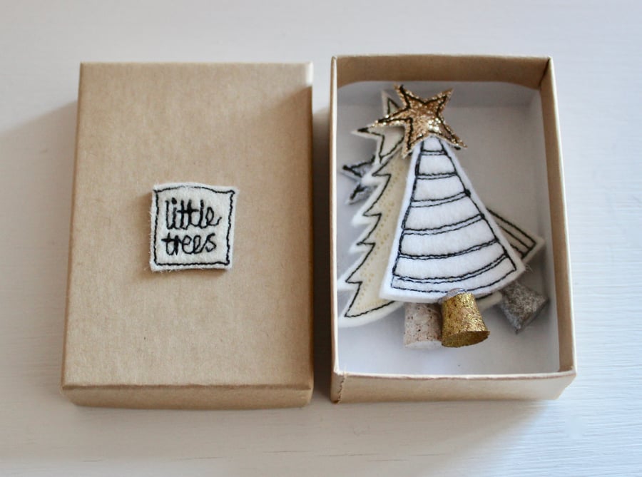 Three Miniature Wool Felt Christmas Trees 