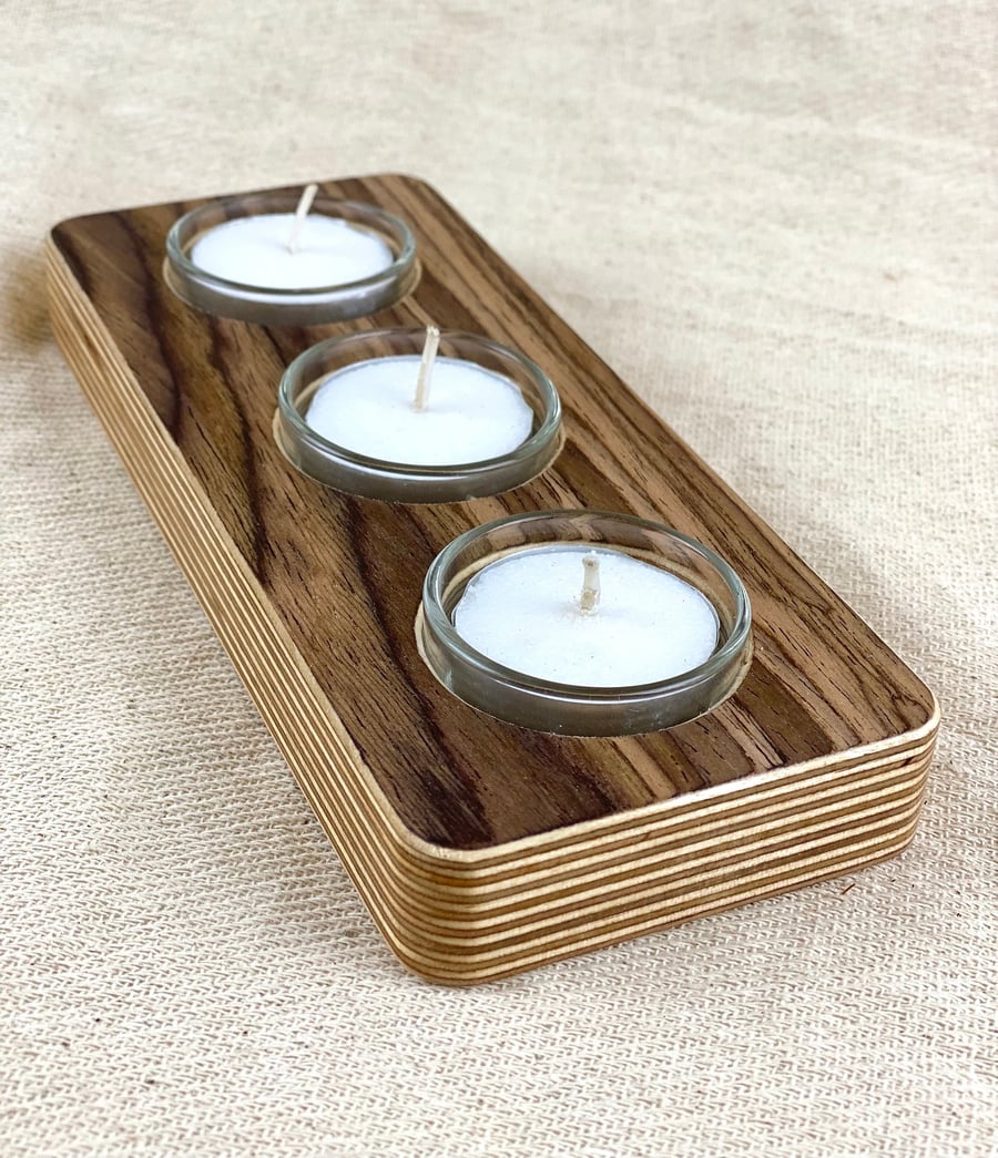 Ply and wood veneer tea light holder