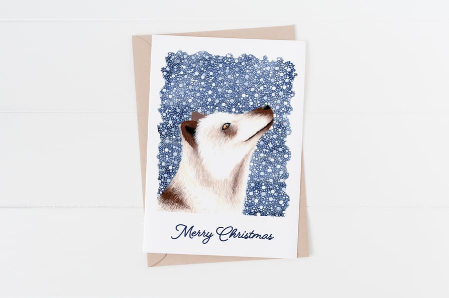 Merry Christmas fox illustrated greetings card
