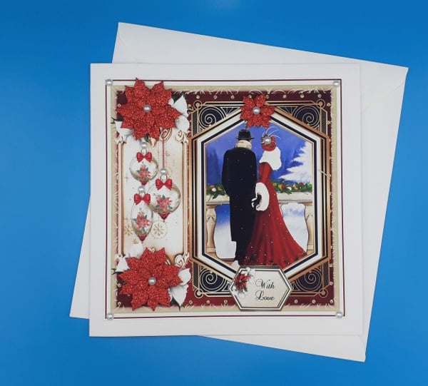 Art Deco Christmas Card. Handmade, Large, Parents, Special Couple