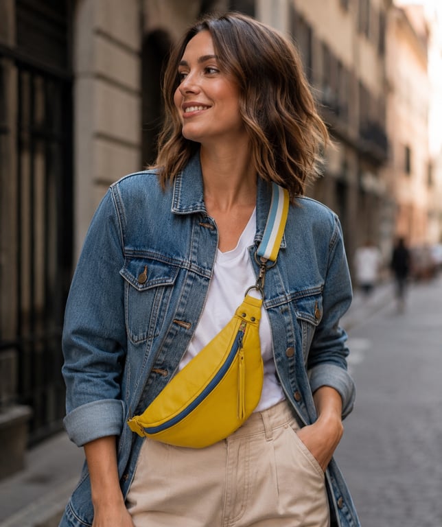 Leather sling bag crossbody bag mustard yellow and grey bag