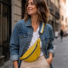 Leather sling bag crossbody bag mustard yellow and grey bag