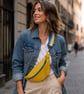 Leather sling bag crossbody bag mustard yellow and grey bag