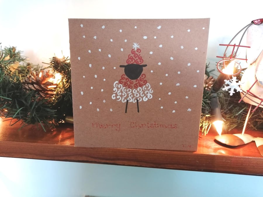 Christmas Card, Sheep, Hand Painted