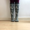 READY TO SHIP Knitted Above the Knee Grey Wool Socks Reindeer Christmas Winter 