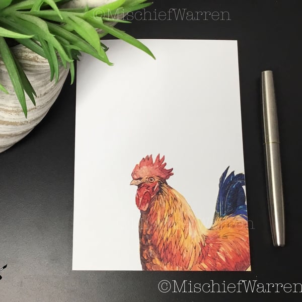 Cockerel or rooster art card. Blank or personalised card for chicken lover.