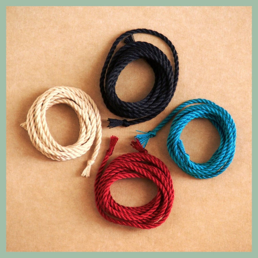 Handmade Pure Silk Cord 2mm wide - Pack of 2 in your choice of colour, 1m length