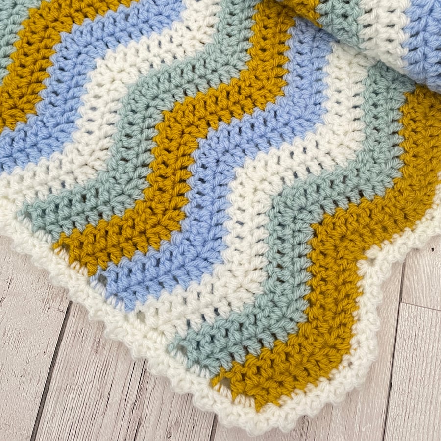 Blue Crochet Baby Blanket - Handmade - New Baby Gift - Colourful Nursery Decor