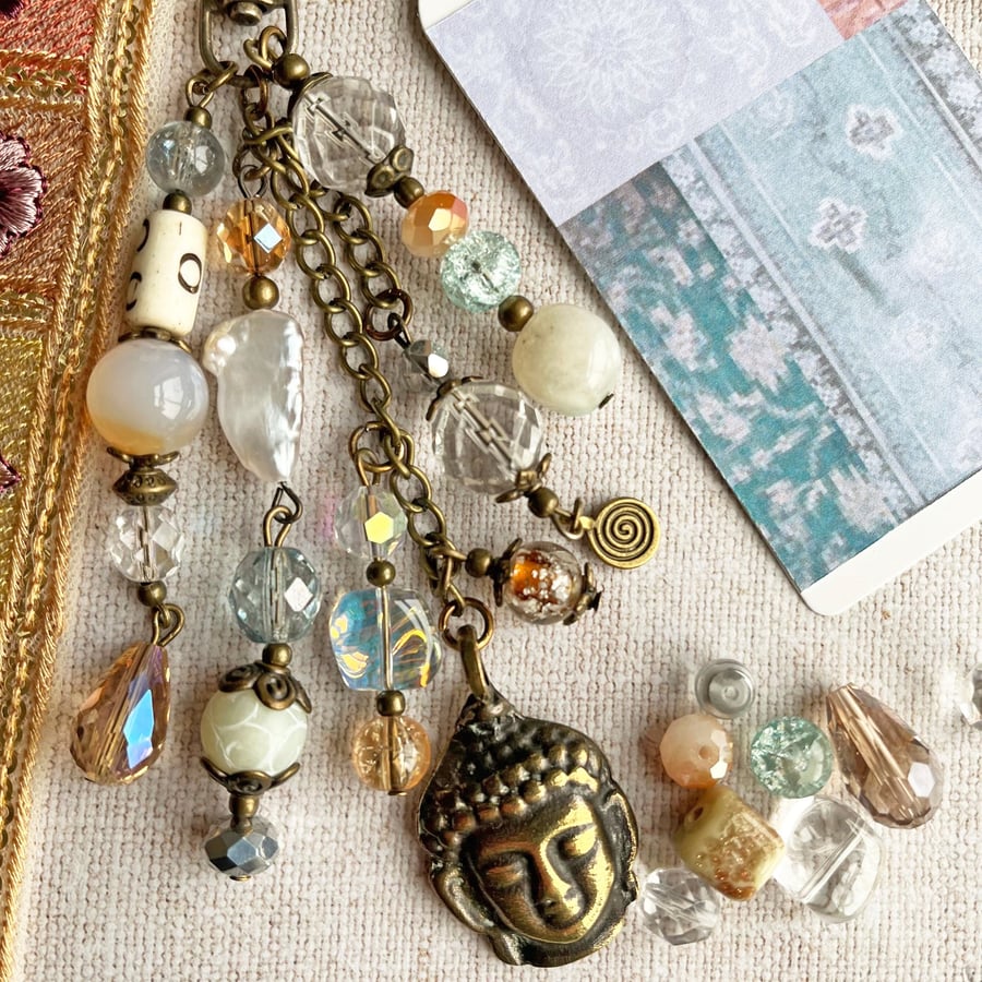 Rock crystal bag charm, April birthstone, Rock crystal gift, boho-glam bag charm