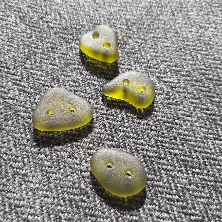 Four sage green sea glass buttons