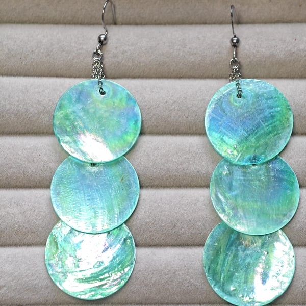 Real shell discs and chains long  earrings