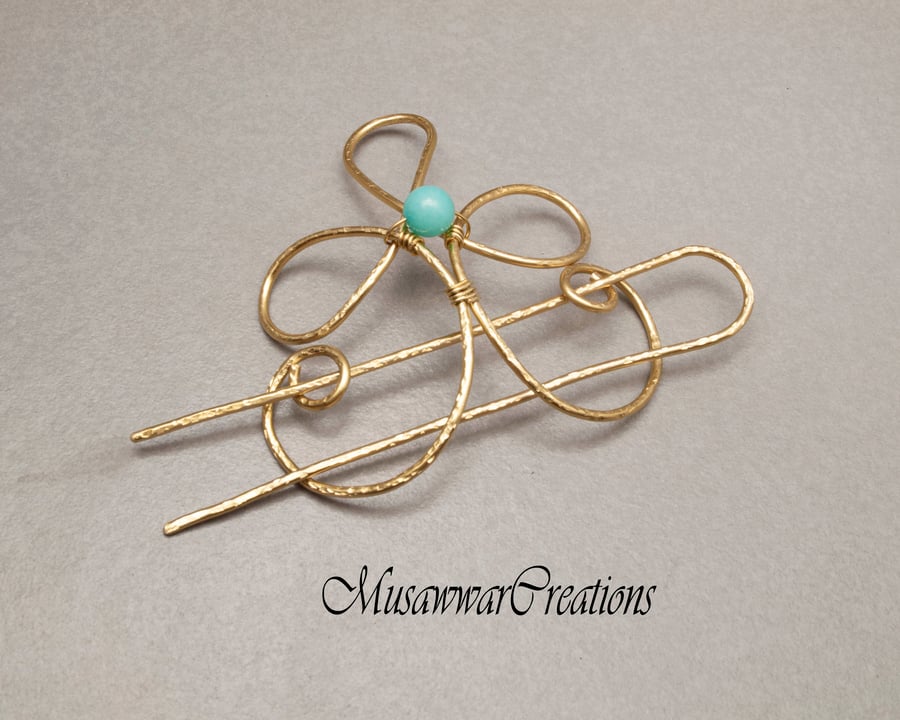 Celtic Spiral brass bun holder ,textured hair bun holder,heavy duty brass wire 