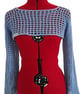  Mesh Crochet Crop Top, Sexy Cotton Shrug, Blue Netting Shrug with Long Sleeves - Image 3