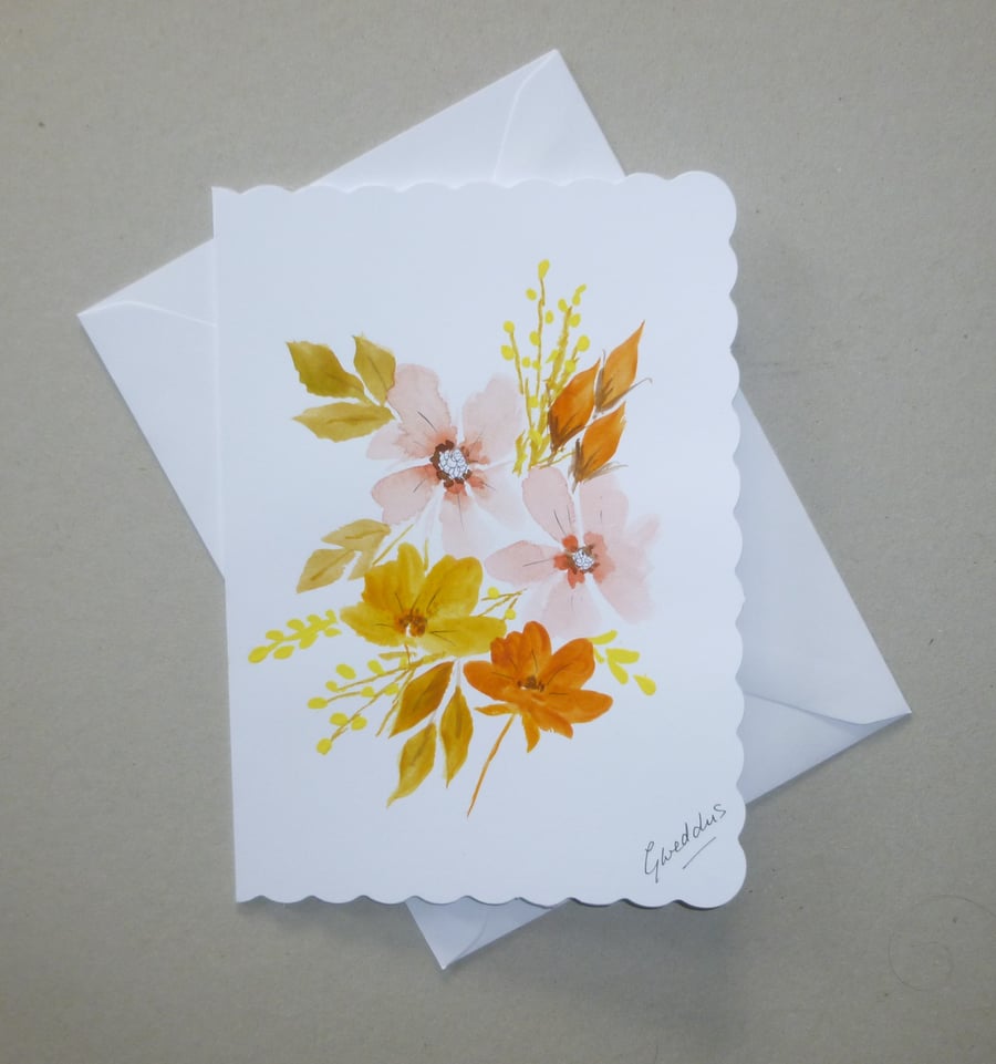 hand painted original art floral greetings card ( ref FA454 A1)