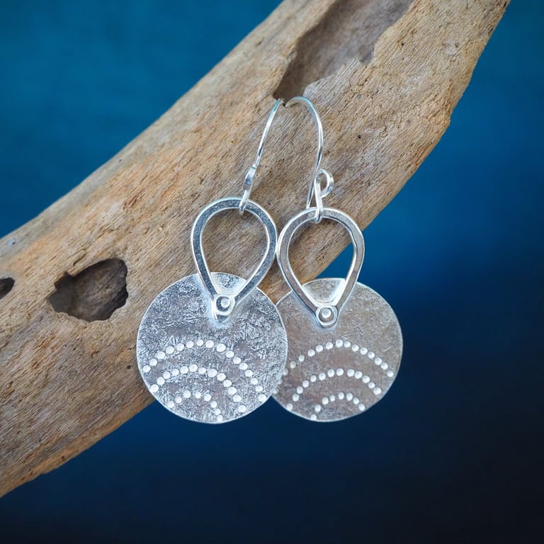 Hallmarked silver textured disc earrings