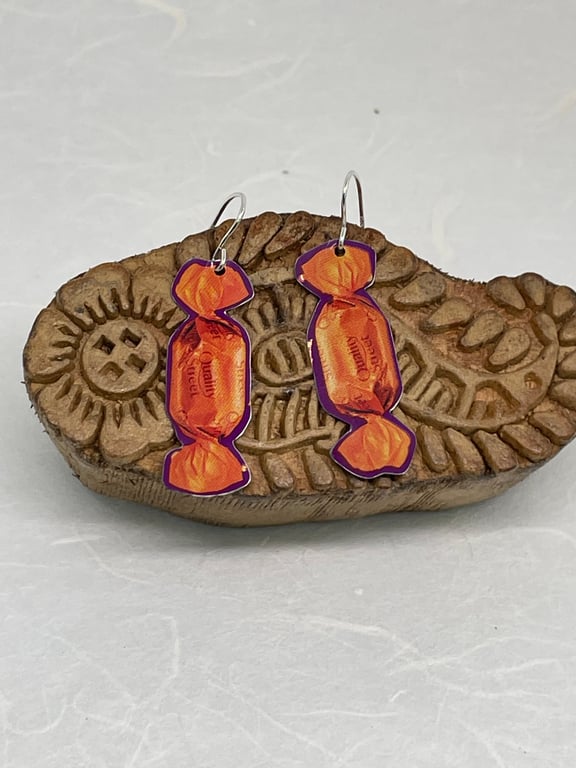 Orange Cream, Recycled Quality Street Tin Earrings with Silver