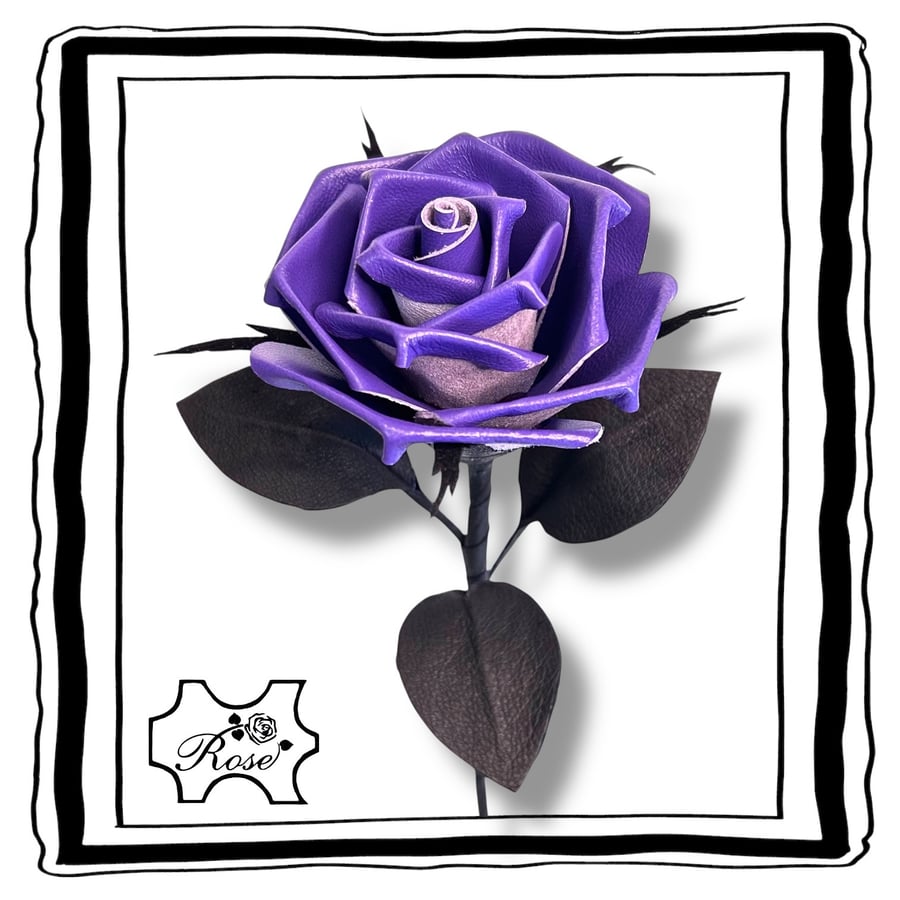 Fantasy Purple Leather Rose - Alternative Valentines gift, Gothic, Dark romance.