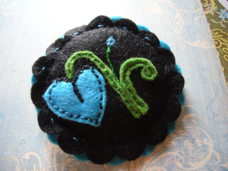Turquoise Felt Flower Brooch