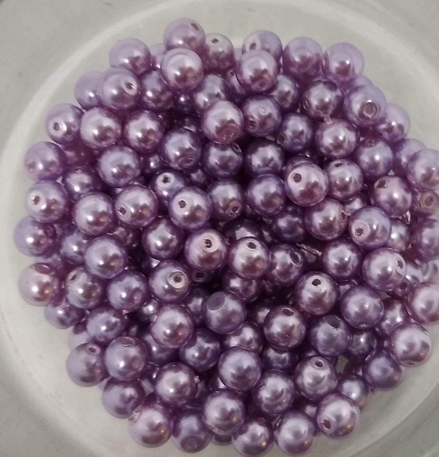 Glass Pearl Beads Purple 5mm x 30