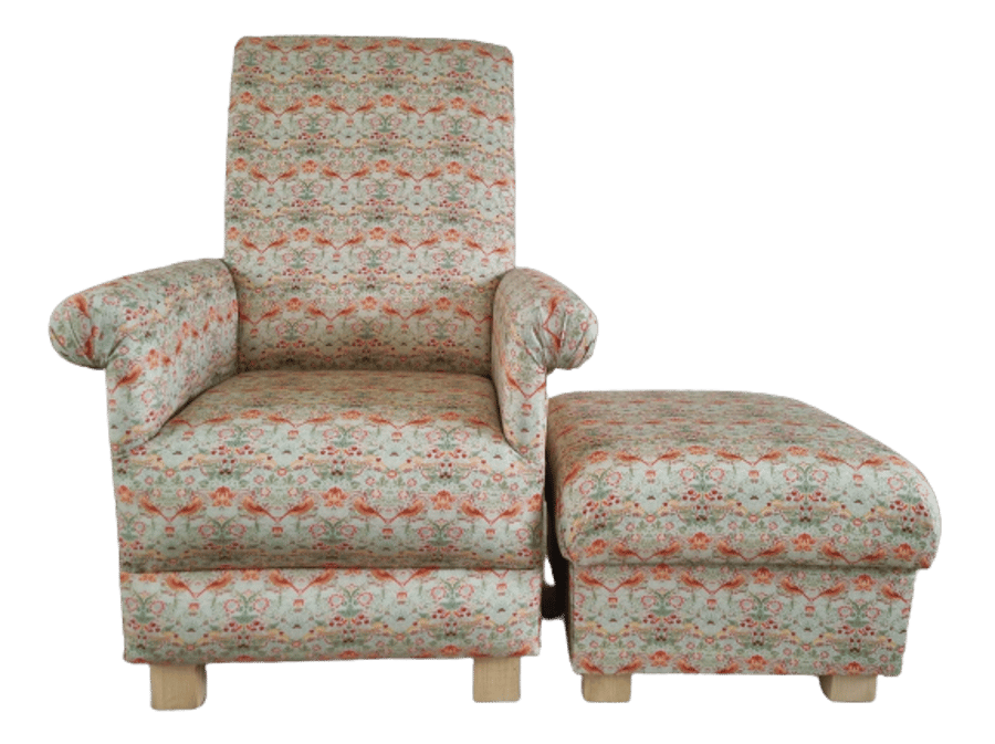 William Morris Strawberry Thief Linen Fabric Adult Chair & Footstool Armchair