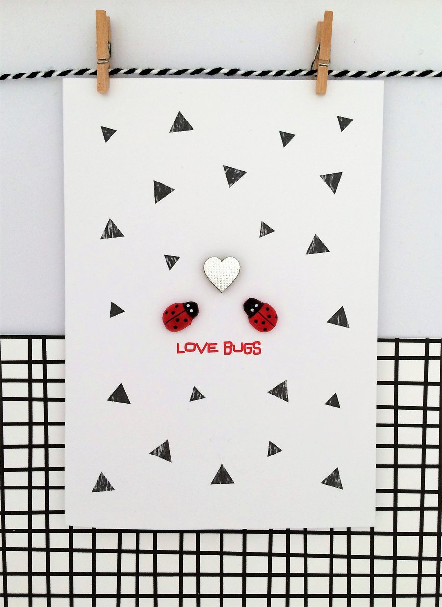 Handmade Greetings Card - Valentine's Card - Anniversary Card - Love Bugs - Lady