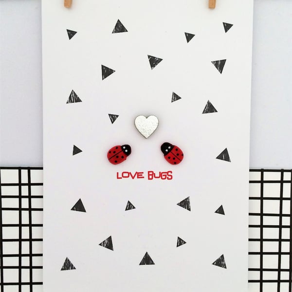 Handmade Greetings Card - Valentine's Card - Anniversary Card - Love Bugs - Lady