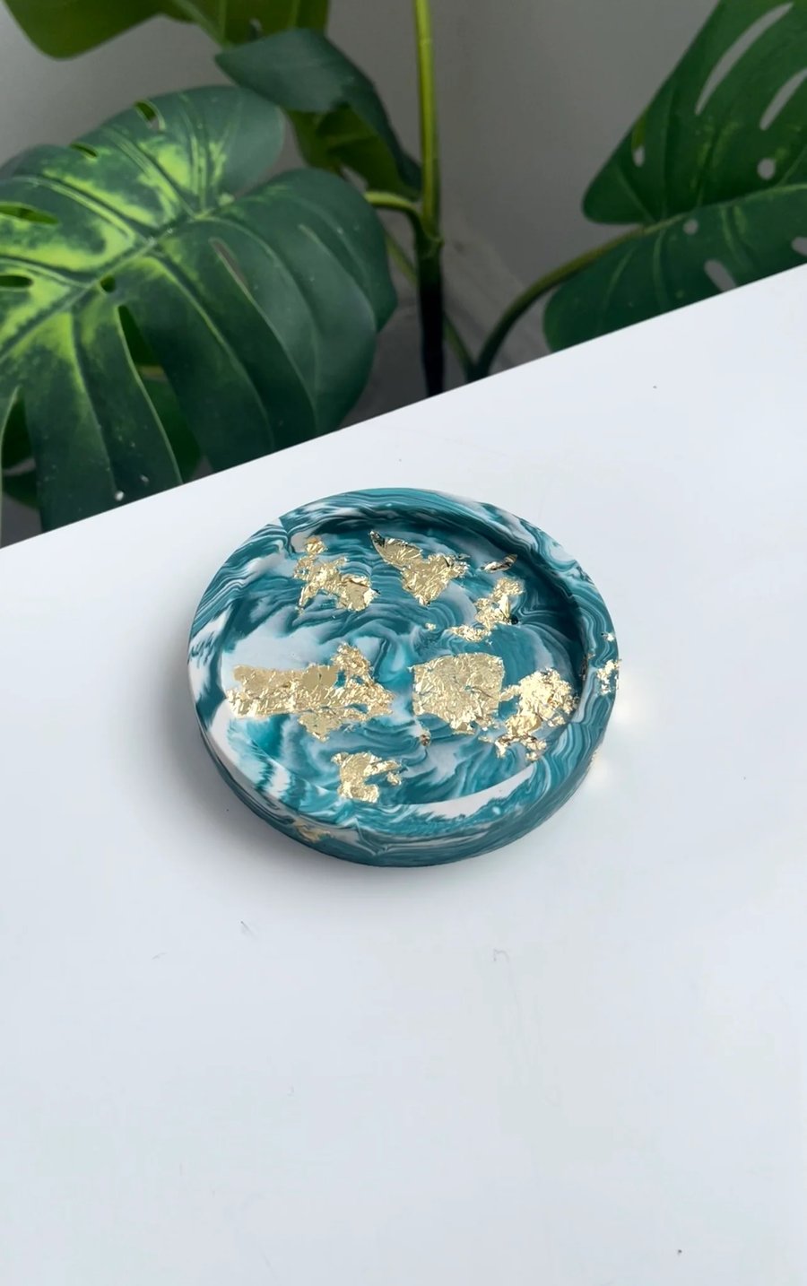 Teal Marble Dream: Gold-Accented Trinket Dish for Luxurious Organization