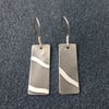 Oblong, two sunbeams, engine turned pattern, silver earrings