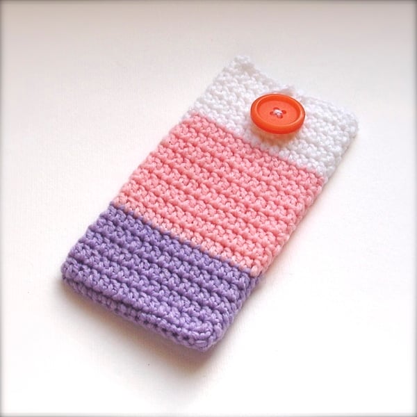 Striped Crochet Mobile iPhone Cozy with Button
