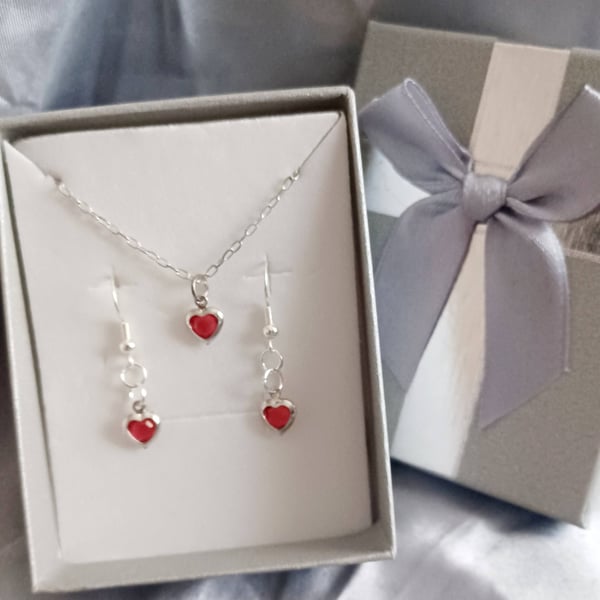 Love Heart Silver Necklace with Earrings