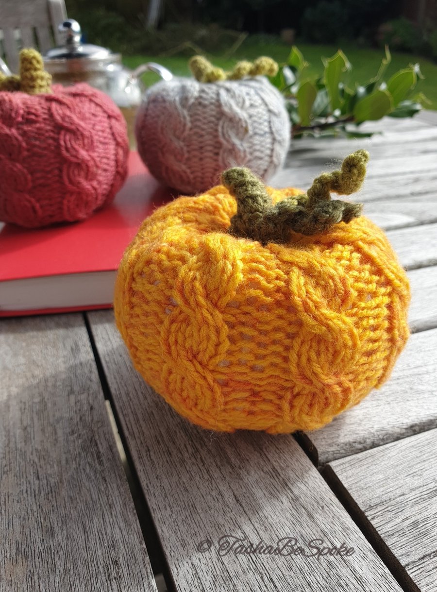 Hand knitted pumpkins Set of 3 Halloween decor Cable knit pumpkin 