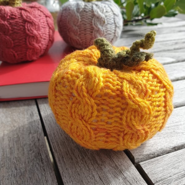 Hand knitted pumpkins Set of 3 Halloween decor Cable knit pumpkin 