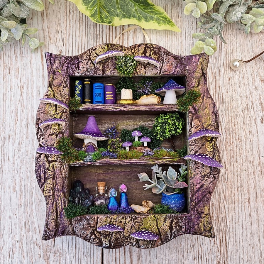 Enchanted Purple Mushroom Miniature Wall Cabinet