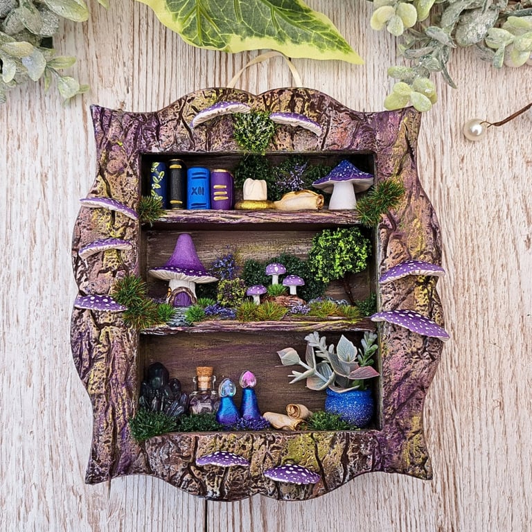 Enchanted Purple Mushroom Miniature Wall Cabinet