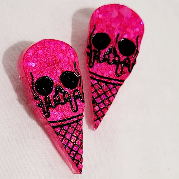 Skull Hair Clips: Pink Sparkle Ice Cream Drip Emo Gothic Accessories
