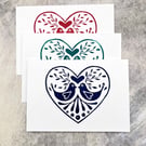 Set of Three Love Bird Cards, Original Lino Prints