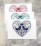 Set of Three Love Bird Cards, Original Lino Prints