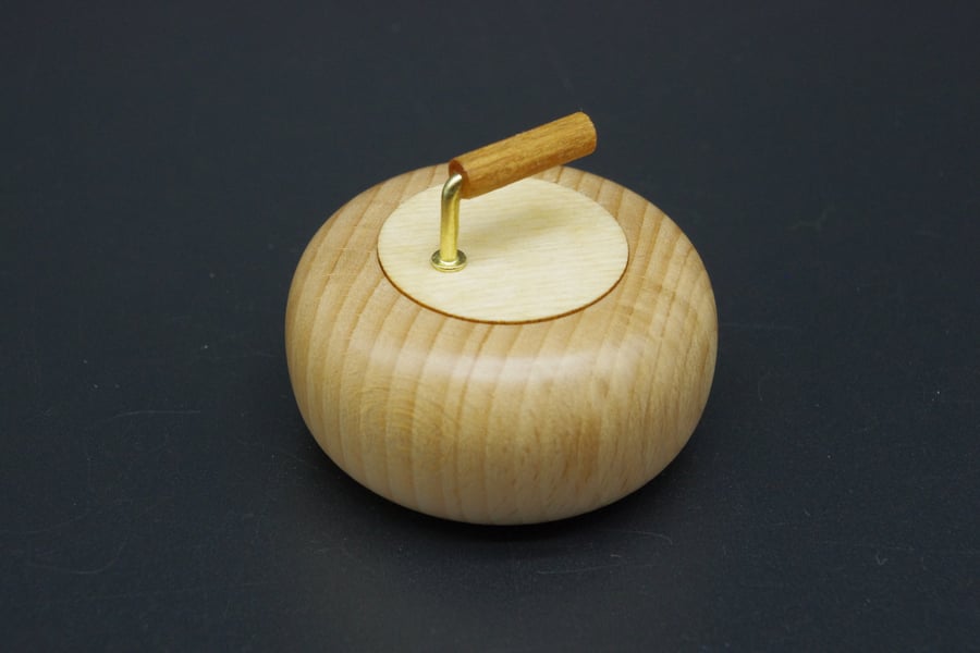 Wooden Ring Box. Handmade in the form of a miniature curling stone.