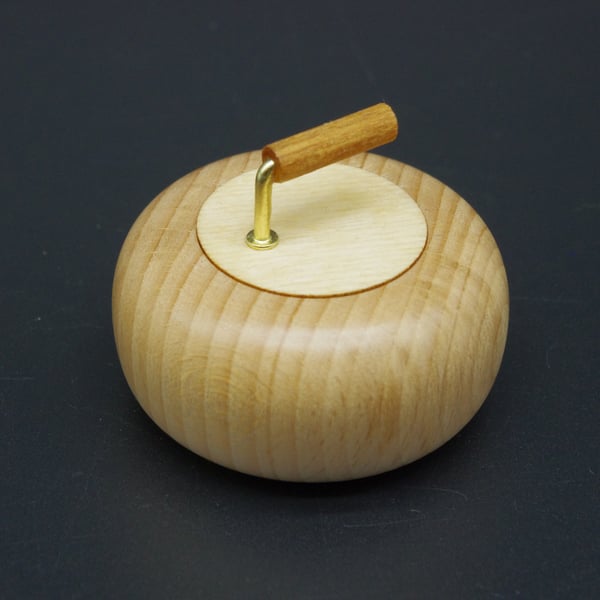 Wooden Ring Box. Handmade in the form of a miniature curling stone.