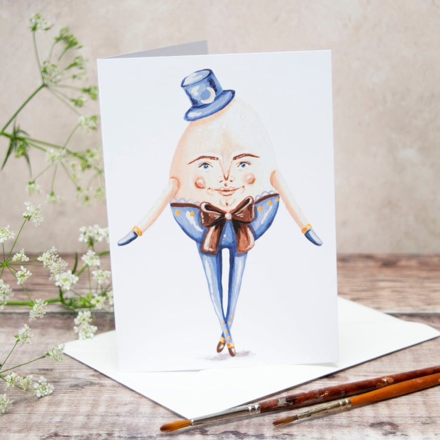 Greeting card of an egg man named Winston. Unisex card, for many occasions. A6