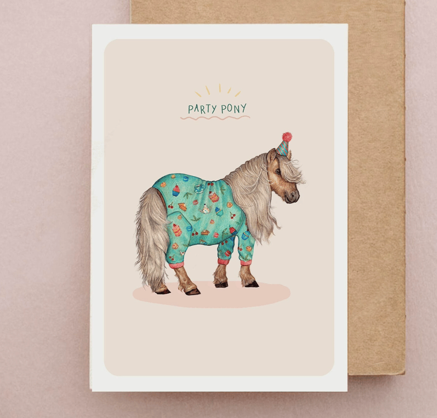 Pony Birthday Card - Funny Cards, Cute Gifts, Cute Horse Party Card