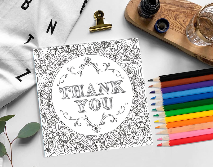 Thank You Colouring Card