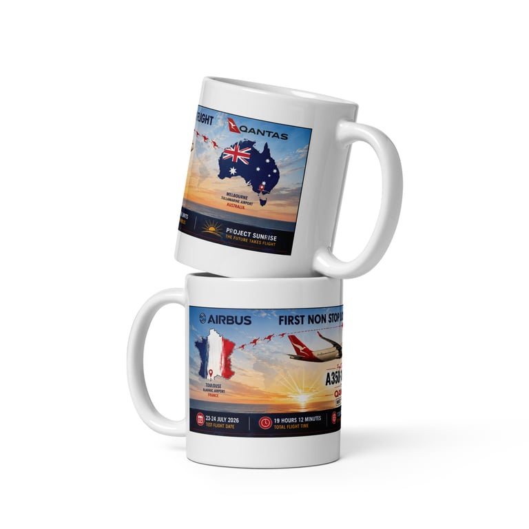 Qantas Project Sunrise A350-1000ULR 11oz Aviation Mug Pilot Gift