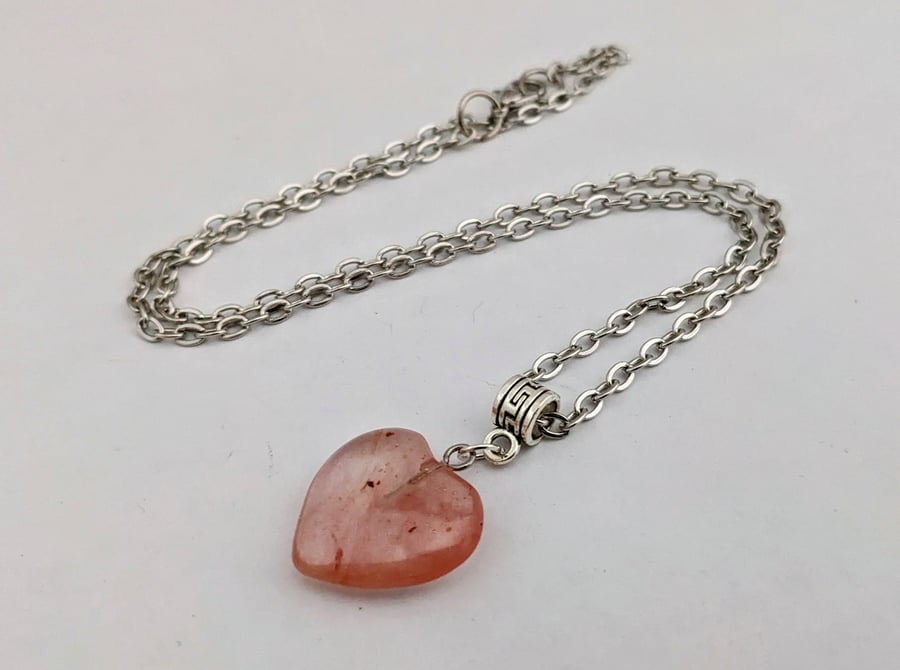 Cherry quartz heart necklace