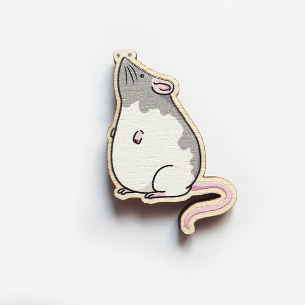 Wooden rat pin badge