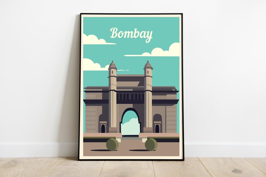 Bombay retro travel poster, Bombay print, India travel poster